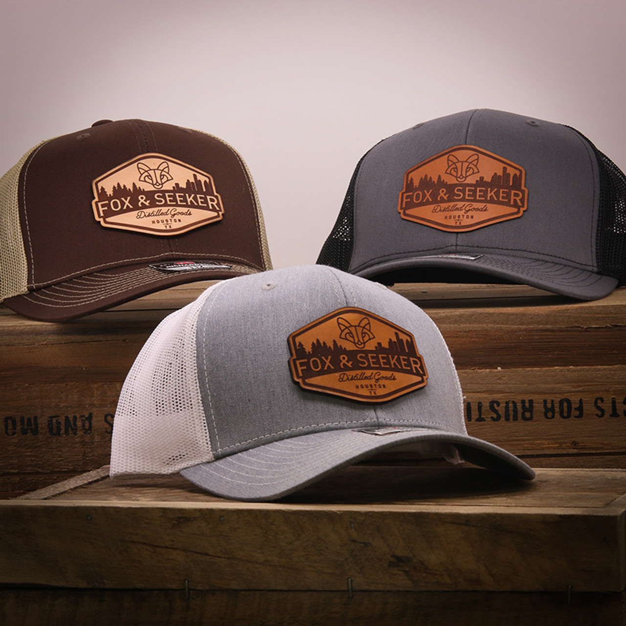 Structured Trucker Hat with Leather Logo Patch - Bourbon Real Talk