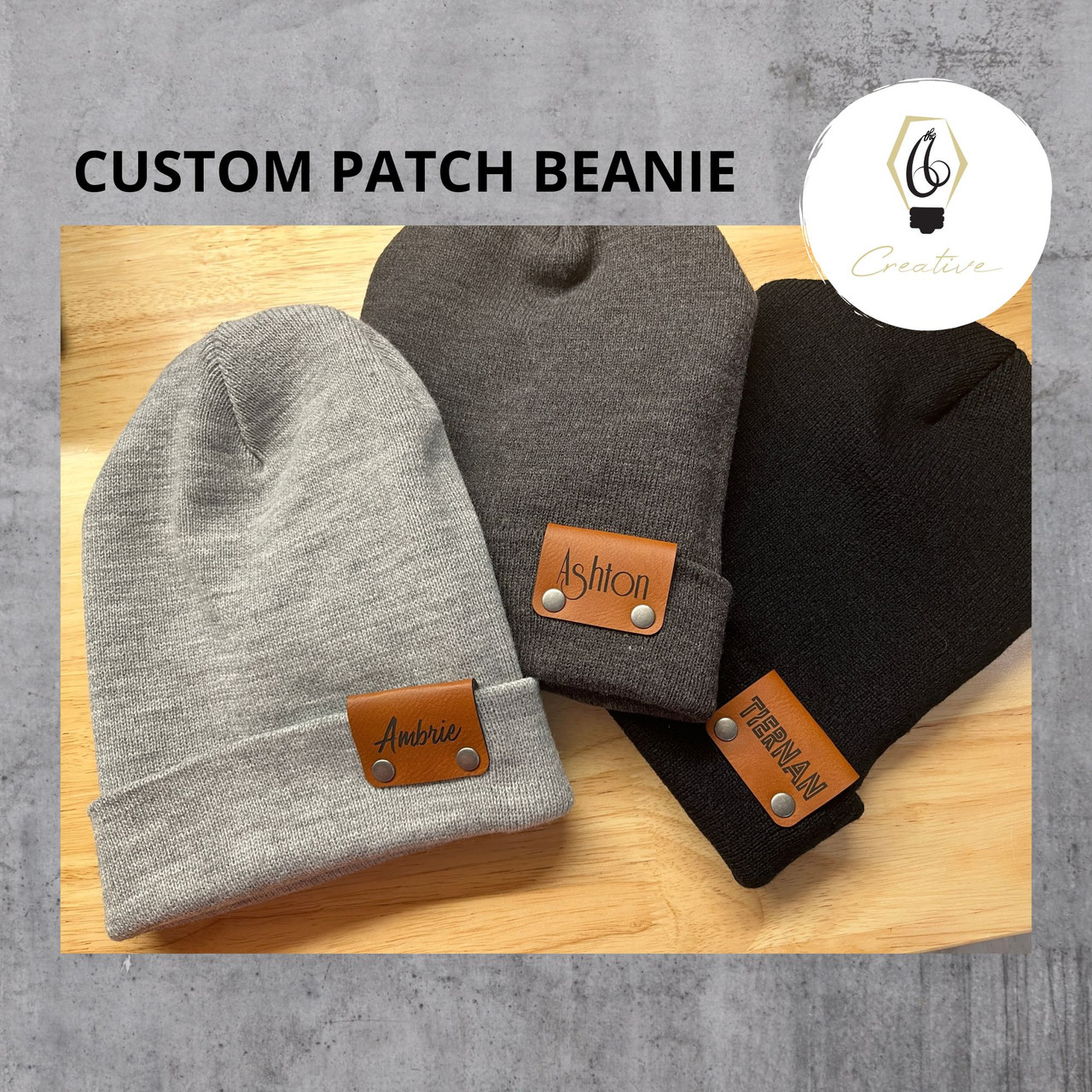 Leather Patch Beanie Hat