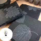 Engraved Leaf Fossils - Square Slate Coasters (Set of 4)