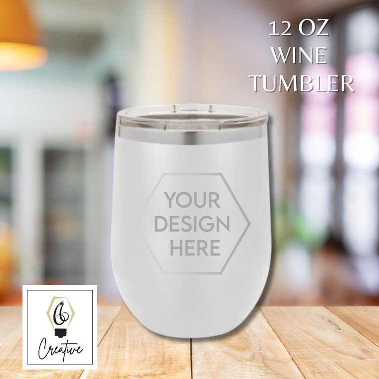 12 oz Stemless Wine Tumbler w/Lid - Custom Engraved