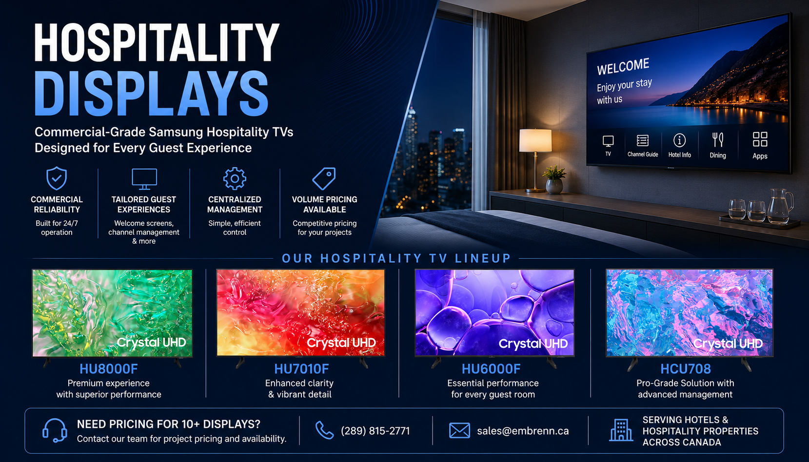 Samsung Hospitality Displays - HU8000F, HU7010F, HU6000F and HCU708