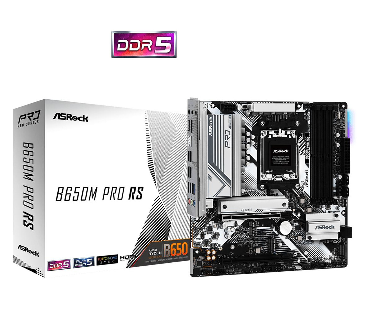ASROCK Asrock B650M PRO RS, AMD B650, AM5, Micro ATX, 4 DDR5, HDMI, DP, 2.5G LAN, PCIe4, RGB, 3x M.2 