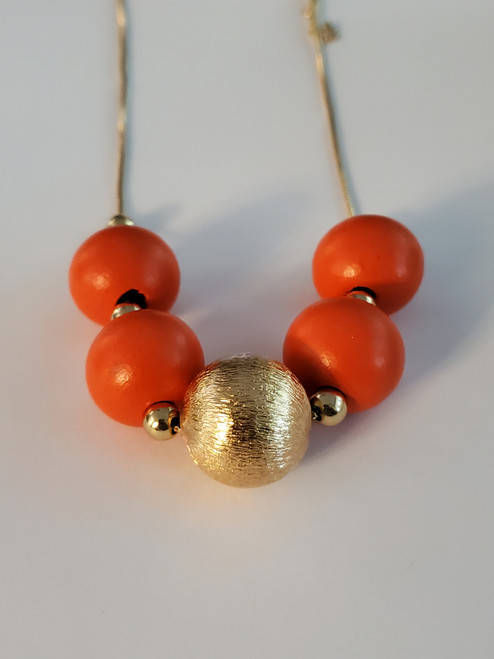 Orange Wooden Bead Necklace 