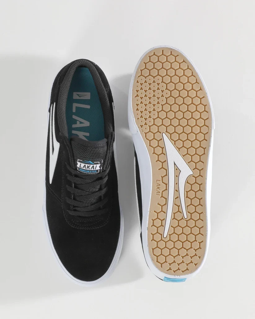 Lakai Manchester Skate Shoes - Black/White Suede