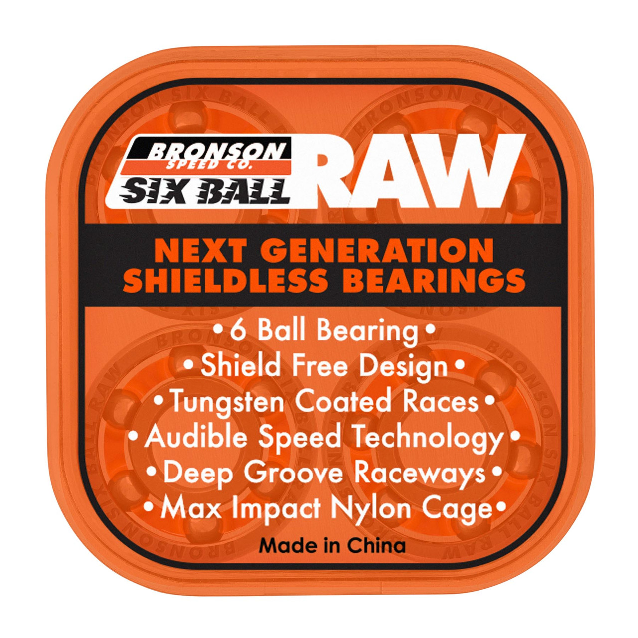 Bronson Raw bearings, Bronson skateboard bearings, skateboard bearings 8 pack, raw steel skateboard bearings, high speed skateboard bearings, low friction skateboard bearings, street skateboard bearings, park skateboard bearings, smooth rolling skateboard bearings, Bronson Speed Co bearings