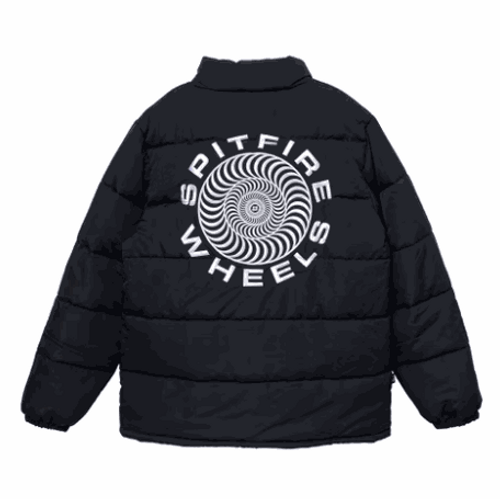 Spitfire Classic 87 Swirl Embroidered Black Puffer Coat LG