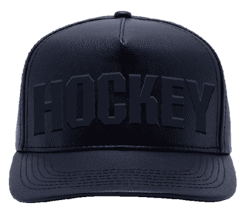 Hockey Embossed Black Leather Hat