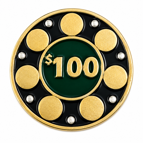 Close-up of a 2024 LoCo Skate Shop $100 coin on a white background, featuring snowy mountain-style “LOCO” lettering above “Skate Shop,” “Longmont Colorado,” and “$100” in gold, green, black, and white