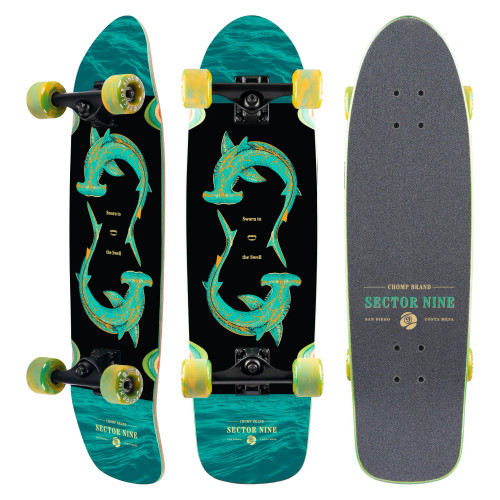 Sector 9 longboard complete, Chop Hop Hammer longboard, Sector 9 cruiser longboard, hammer shape longboard, downhill longboard complete, carving longboard, freeride longboard, drop-through longboard, smooth riding longboard, ready to ride longboard, Sector 9 graphics