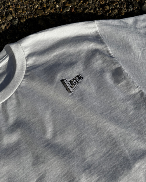 LoCo Skate Shop t-shirt, LoCo embroidered t-shirt, pocket logo t-shirt, white skate t-shirt, skate shop apparel, embroidered skateboard t-shirt, minimalist skate t-shirt, short sleeve skate shirt, unisex skate t-shirt, local skate shop merch