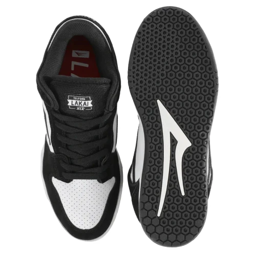 Lakai Telford Low Skate Shoes - Black/White Suede