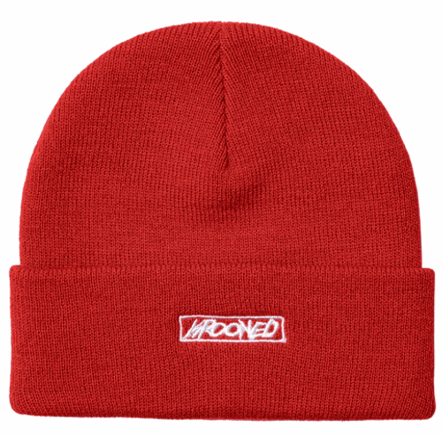 Krooked Moonsmile Script Dark Red Cuff Beanie