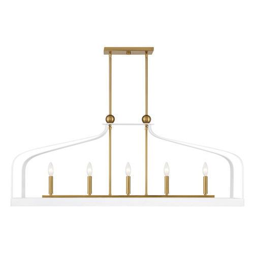 Savoy House - 1-7804-5-142 - Five Light Linear Chandelier - Sheffield - White with Warm Brass Accents