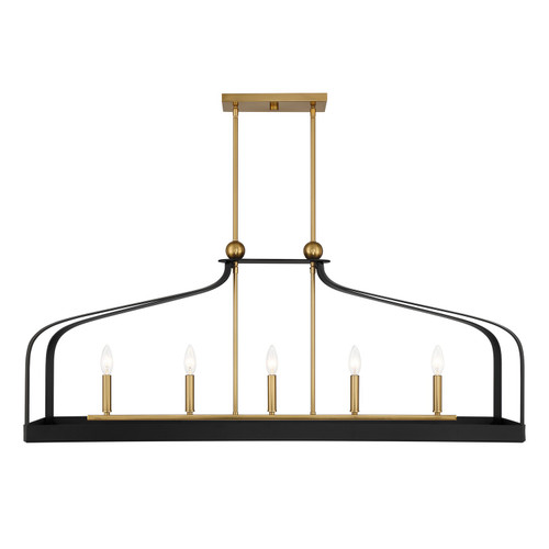 Savoy House - 1-7804-5-143 - Five Light Linear Chandelier - Sheffield - Matte Black with Warm Brass Accents