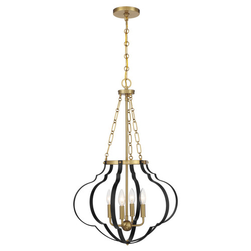 Savoy House - 7-4866-4-143 - Four Light Pendant - Mercer - Matte Black/Warm Brass