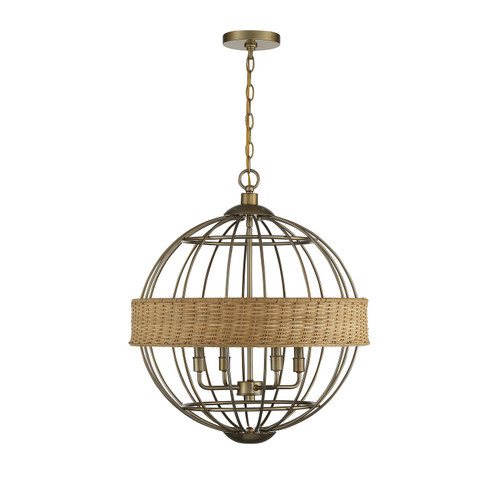 Savoy House - 7-7773-4-177 - Four Light Pendant - Boreal - Burnished Brass with Natural Rattan