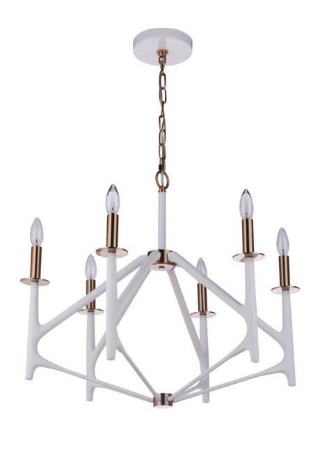 Craftmade - 55526-MWWSB - Six Light Chandelier - The Reserve - Matte White / Satin Brass