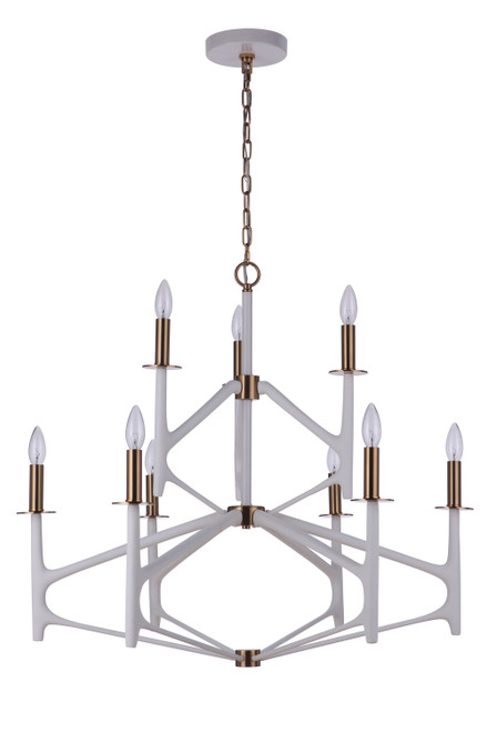 Craftmade - 55529-MWWSB - Nine Light Chandelier - The Reserve - Matte White / Satin Brass