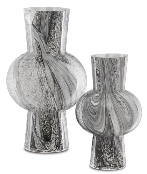 Currey and Company - 1200-0355 - Vase Set of 2 - Stormy Sky Glass Vase Set of 2 - Black/White
