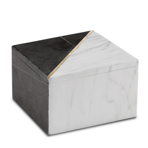 Currey and Company - 1200-0652 - Box - Deena Black & White Marble Box - White/Black/Brass