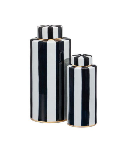 Currey and Company - 1200-0823 - Canister Set of 2 - Rayures Collection - Ivory/Black/Antique Brass