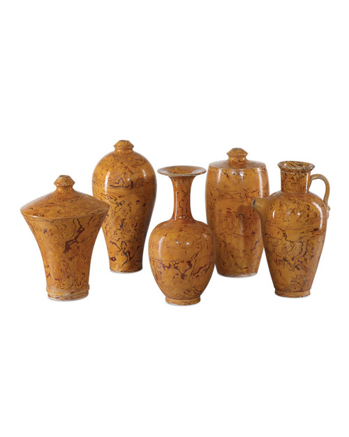 Currey and Company - 1200-0875 - Vase Set of 5 - Romulus - Yellow/Brown