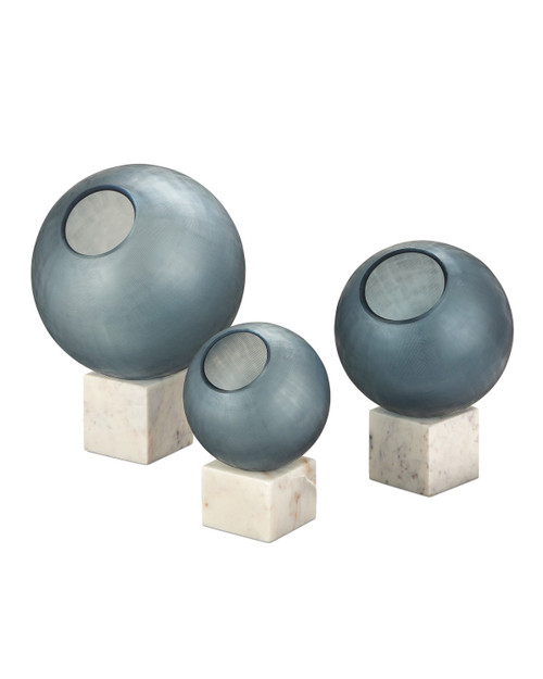 Currey and Company - 1200-0900 - Orb Set of 3 - Fresno - Indigo Blue/Natural