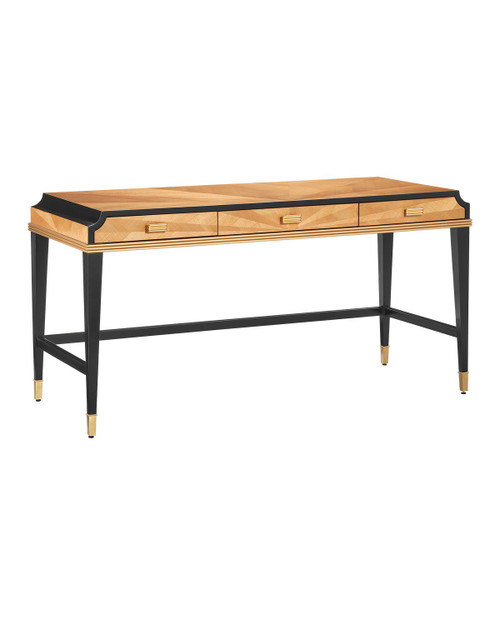 Currey and Company - 3000-0289 - Desk - Kallista - Taupe/Caviar Black/Polished Brass/Blue