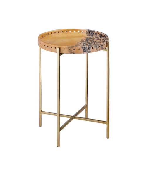 Currey and Company - 4000-0211 - Accent Table - Freya Collection - Natural / Antique Brass