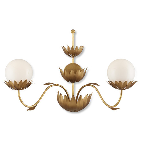 Currey and Company - 5000-0231 - Two Light Wall Sconce - Mirasole - Contemporary Gold Leaf/Gold/White