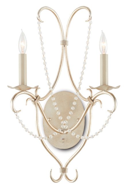 Currey and Company - 5980 - Two Light Wall Sconce - Crystal Lights - Silver Leaf/Crystal