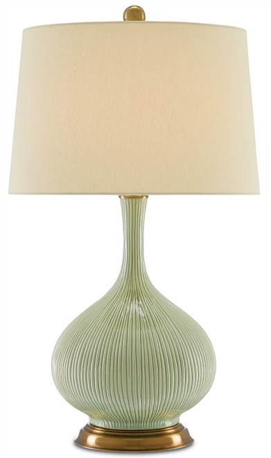 Currey and Company - 6000-0218 - One Light Table Lamp - Cait - Green/Antique Brass