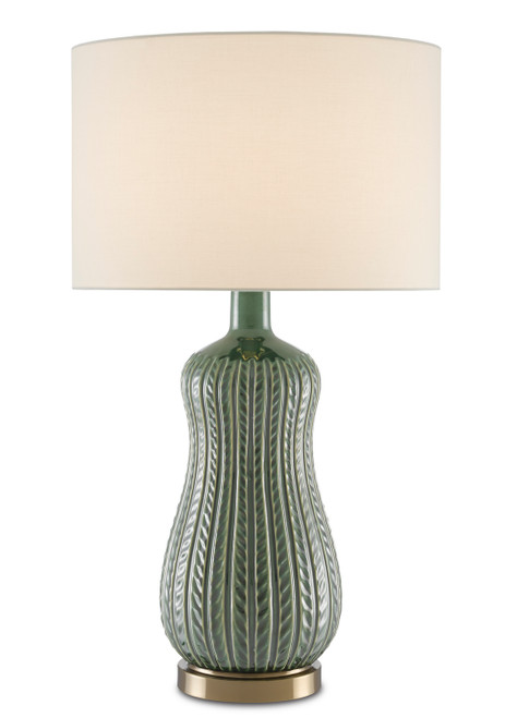 Currey and Company - 6000-0673 - One Light Table Lamp - Mamora - Green/Antique Brass