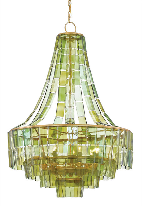 Currey and Company - 9000-0147 - Seven Light Chandelier - Vintner - Green/Contemporary Gold Leaf