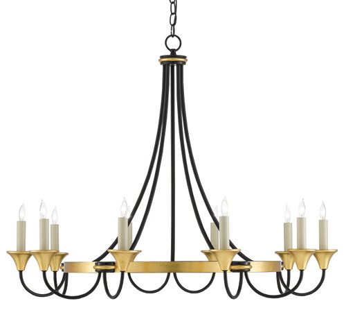 Currey and Company - 9000-0474 - Ten Light Chandelier - Hanlon - Contemporary Gold Leaf/Washed Black