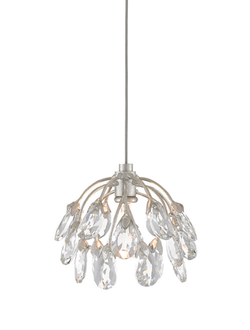 Currey and Company - 9000-0667 - One Light Pendant - Crystal Bud - Clear/Contemporary Silver Leaf/Silver