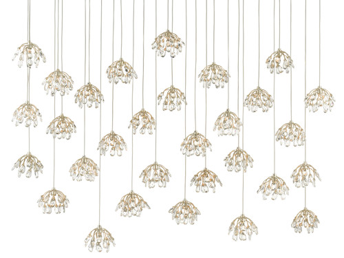Currey and Company - 9000-0672 - 30 Light Pendant - Crystal Bud - Clear/Contemporary Silver Leaf/Silver