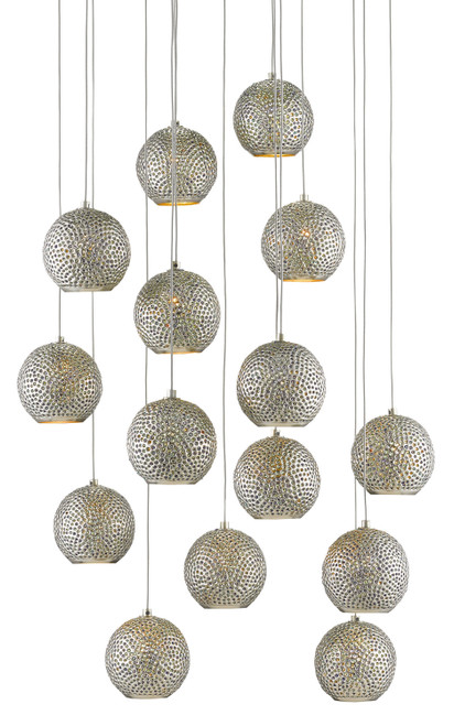 Currey and Company - 9000-0684 - 15 Light Pendant - Giro - Blue/Nickel/Silver