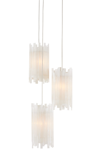 Currey and Company - 9000-0882 - Three Light Pendant - Escenia - Frosted White/Silver