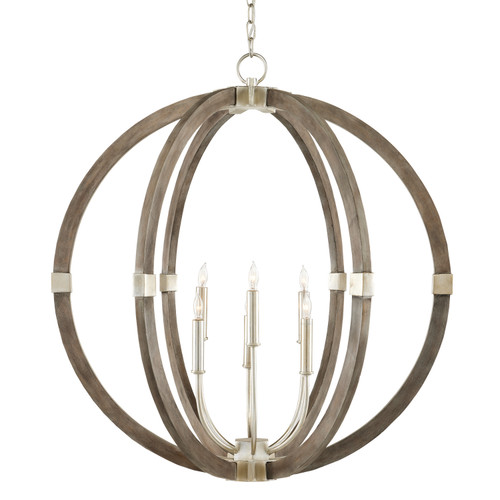 Currey and Company - 9000-0941 - Six Light Chandelier - Bastian - Chateau Gray/Contemporary Silver Leaf