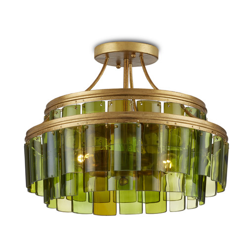 Currey and Company - 9000-0984 - Three Light Semi-Flush Mount - Vintner - Green/Contemporary Gold Leaf