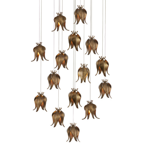 Currey and Company - 9000-1022 - 15 Light Pendant - Iota - Antique Brass/Silver