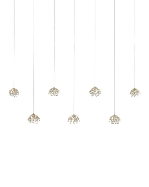 Currey and Company - 9000-1054 - Seven Light Pendant - Crystal Bud - Clear/Contemporary Silver Leaf/Silver
