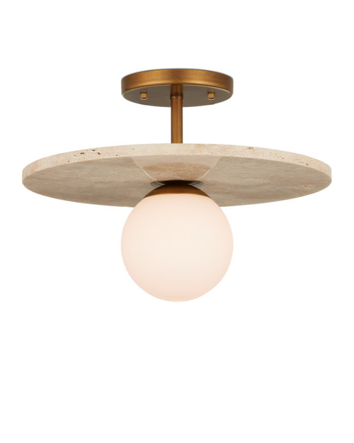Currey and Company - 9000-1195 - One Light Semi-Flush Mount - Apricity - Beige/Antique Brass/Frosted White