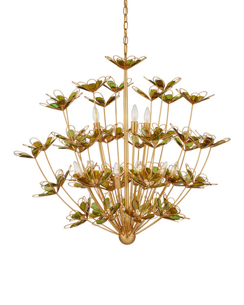 Currey and Company - 9000-1199 - Nine Light Chandelier - Midsummer - Contemporary Gold Leaf/Contemporary Gold/Green