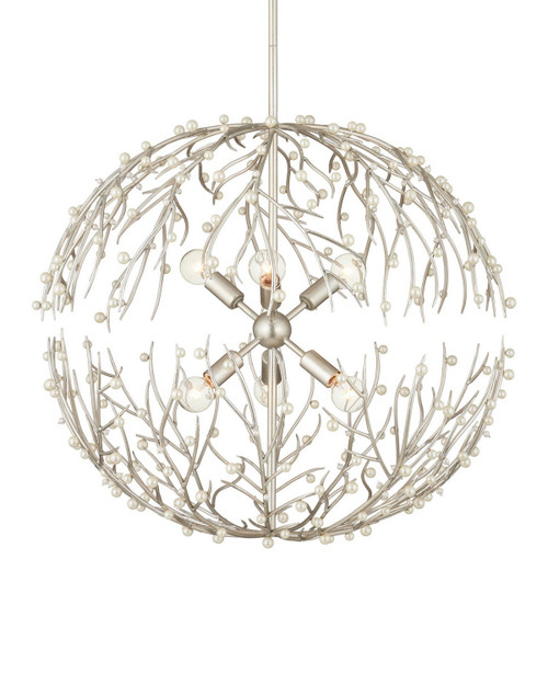 Currey and Company - 9000-1291 - Six Light Chandelier - Shinju - Natural/Contemporary Silver Leaf