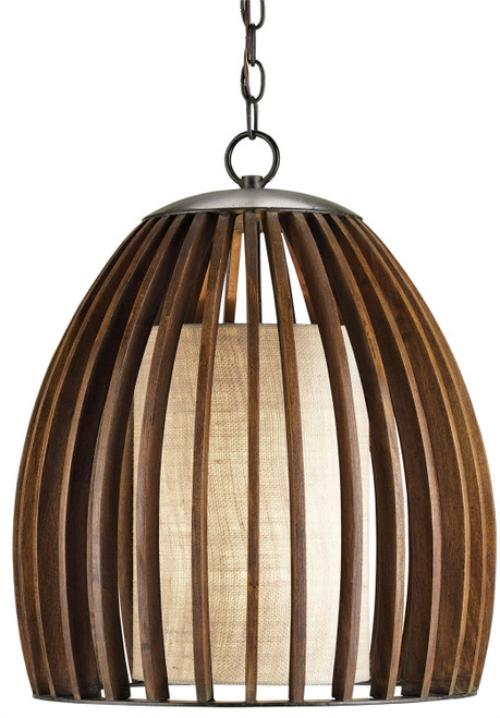 Currey and Company - 9099 - One Light Pendant - Carling - Polished Fruitwood/Beige/Old Iron