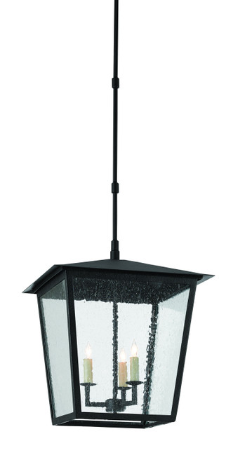 Currey and Company - 9500-0002 - Three Light Outdoor Lantern - Bening - Midnight Black/Clear Seeded