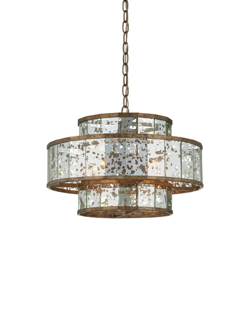 Currey and Company - 9759 - Four Light Chandelier - Fantine - Antique Mirror/Pyrite Bronze