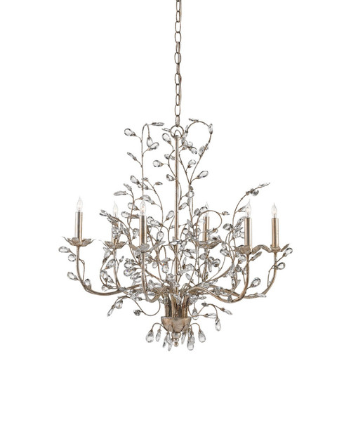 Currey and Company - 9973 - Six Light Chandelier - Crystal Bud - Silver Granello